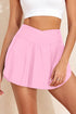 Solid Pocketed Crossover High Waist Swim Skort